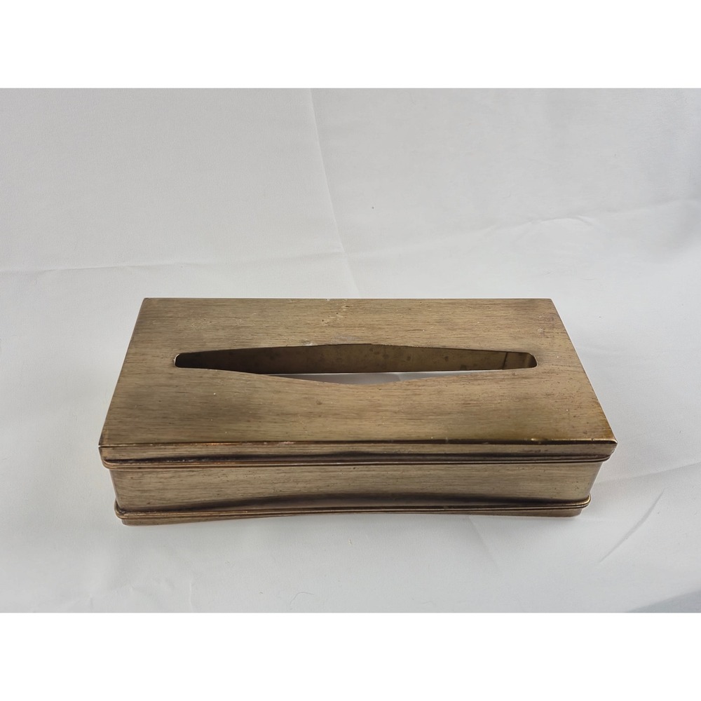 Vintage Brass Tone Metal Tissue Box Cover Heavy MCM Hollywood Regency Decor gift